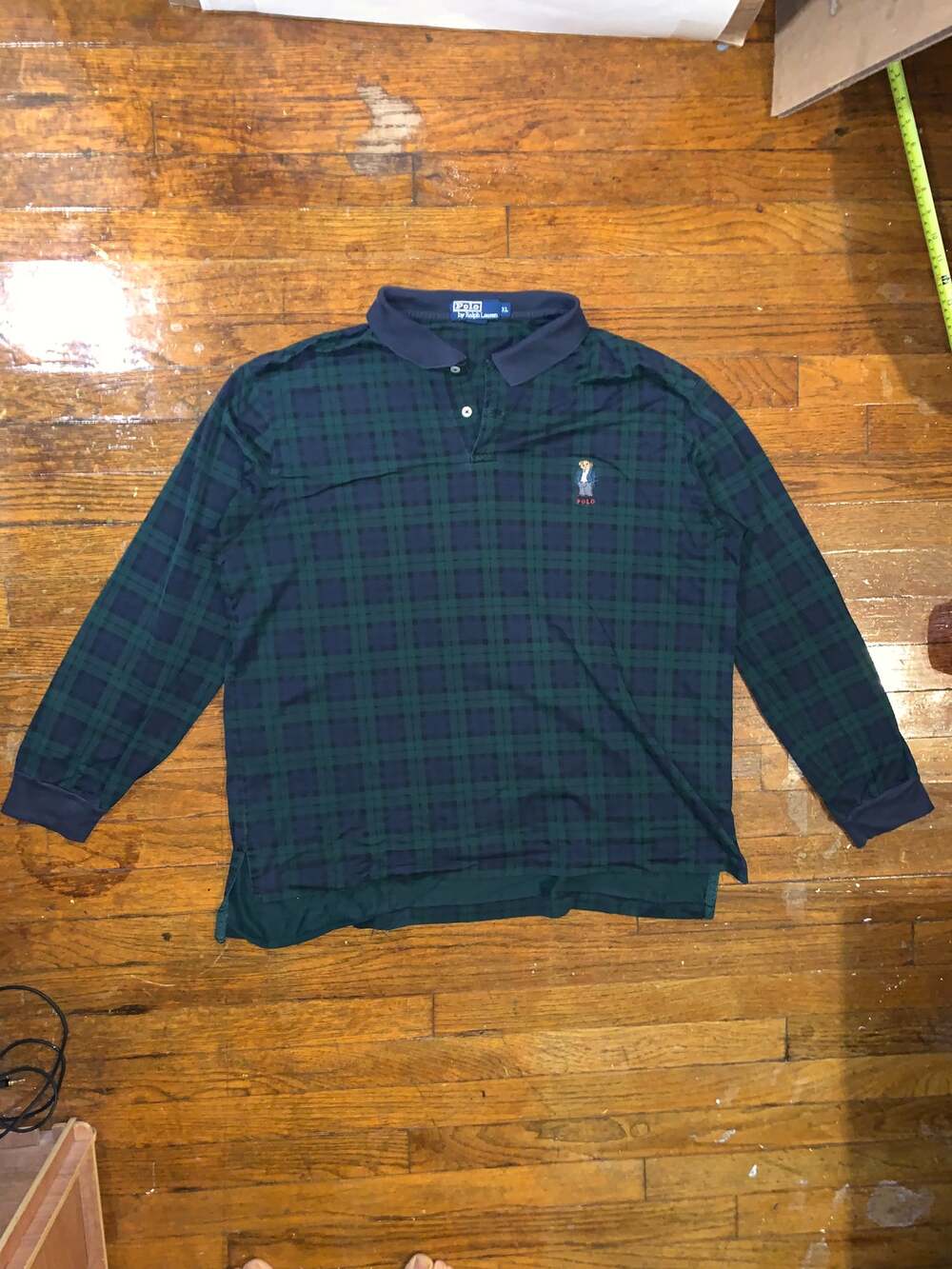 Vintage Polo Ralph Lauren Polo Bear Rugby Shirt XL Black Watch Tartan Plaid